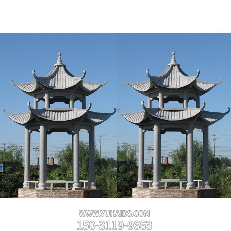 村莊園林戶(hù)外青石仿古建休閑石亭子雕塑擺件 