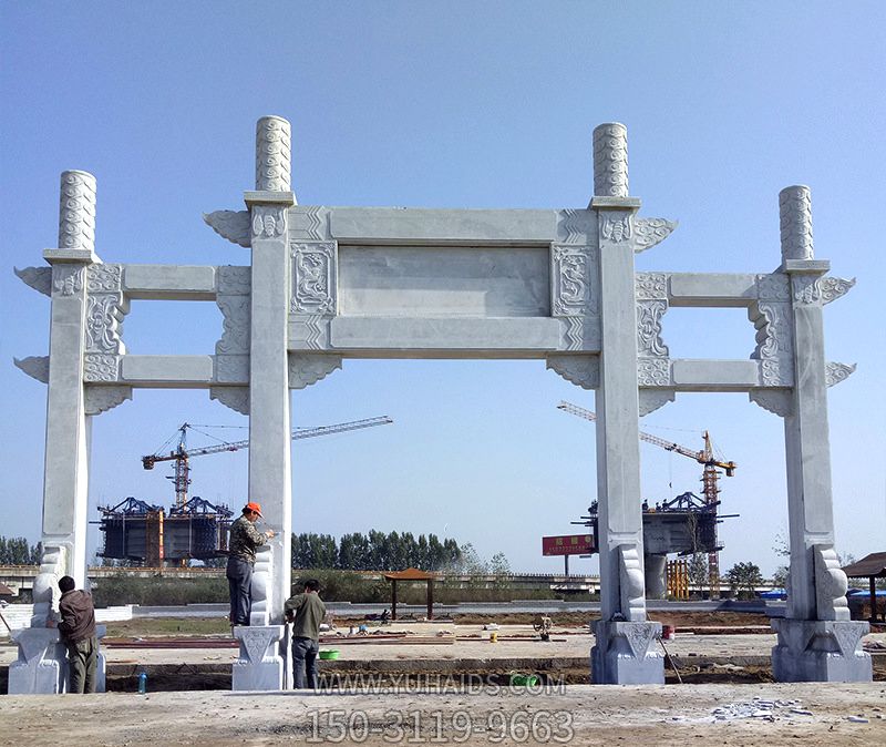 雕塑雕塑 大型四柱簡(jiǎn)約村口漢白玉牌坊<a href=