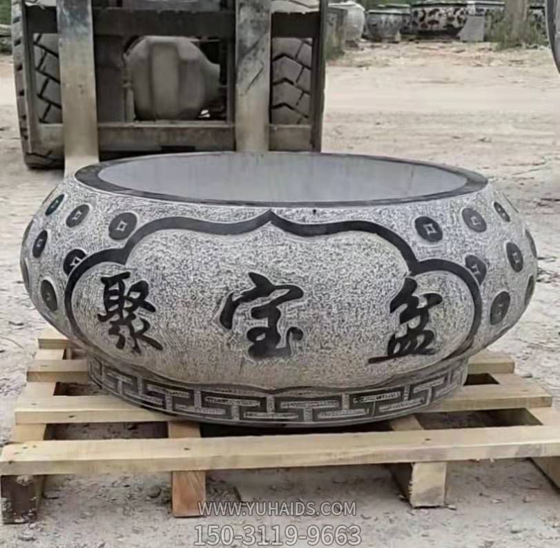 大理石石雕庭院浮雕養花養魚(yú)花盆雕塑