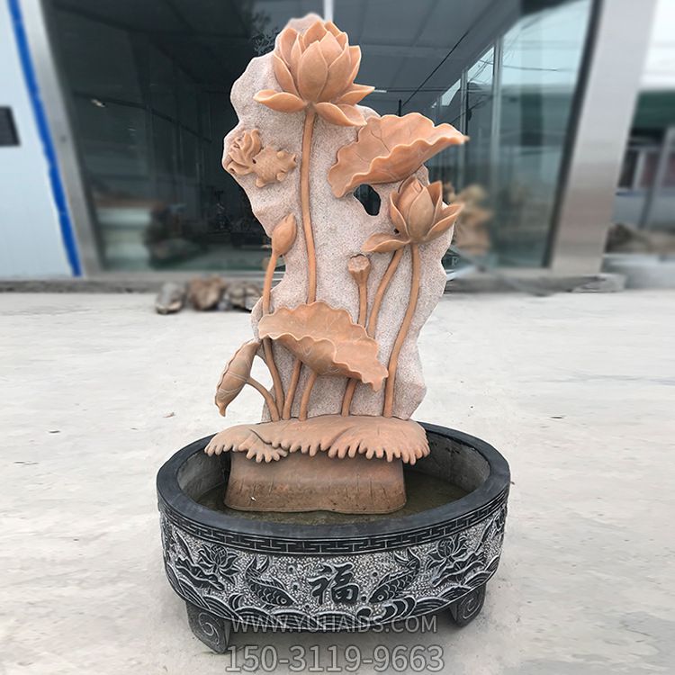 庭院創(chuàng  )意晚霞紅石雕戶(hù)外園林擺件缸雕塑