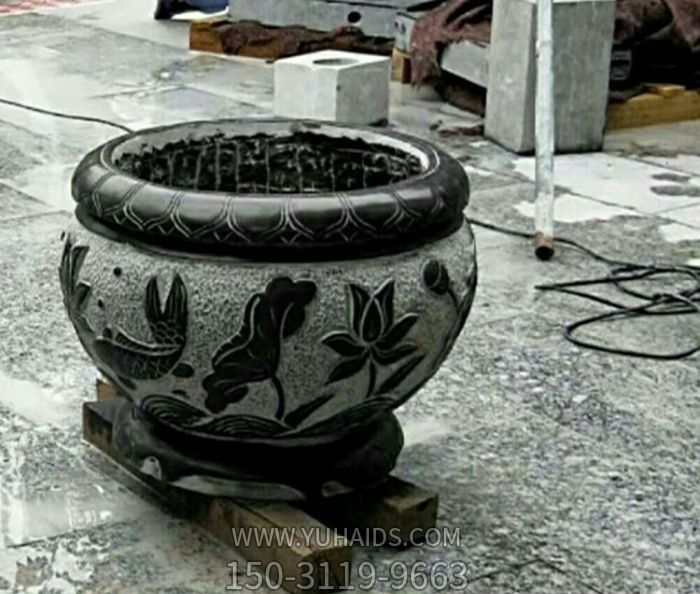 雕塑雕塑 仿古招財水缸石雕荷花<a href=