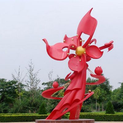廣場(chǎng)大型不銹鋼紅色花朵景觀(guān)擺件