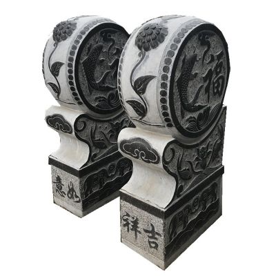 庭院門(mén)口創(chuàng  )意大理石仿古做舊浮雕吉祥如意抱鼓石雕塑