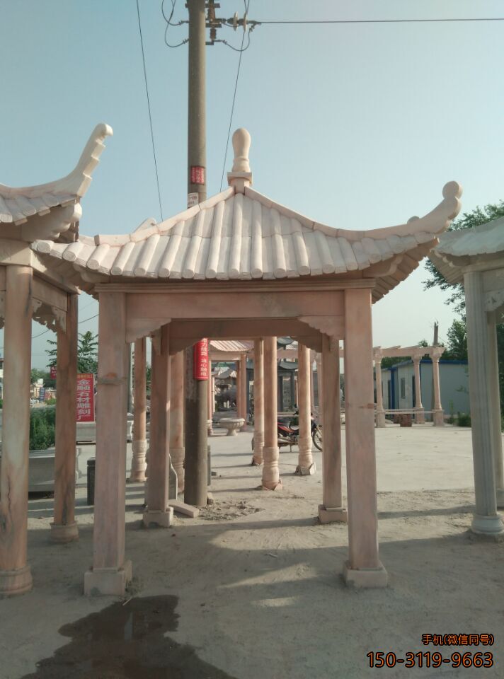 晚霞紅單層、單檐、加厚、四角涼亭雕塑